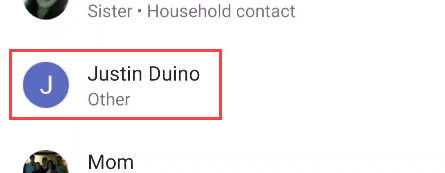 select a person in the list of contacts