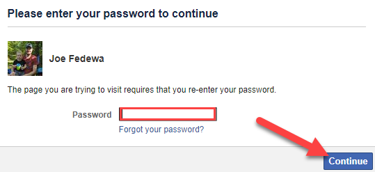 Enter password and click "Continue."
