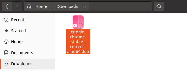 The downloaded ".deb" file in the "Downloads" directory