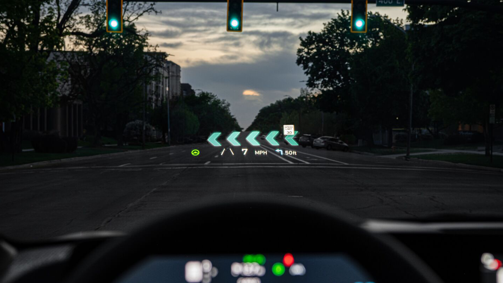 The Kia EV6's augmented reality heads up display in action