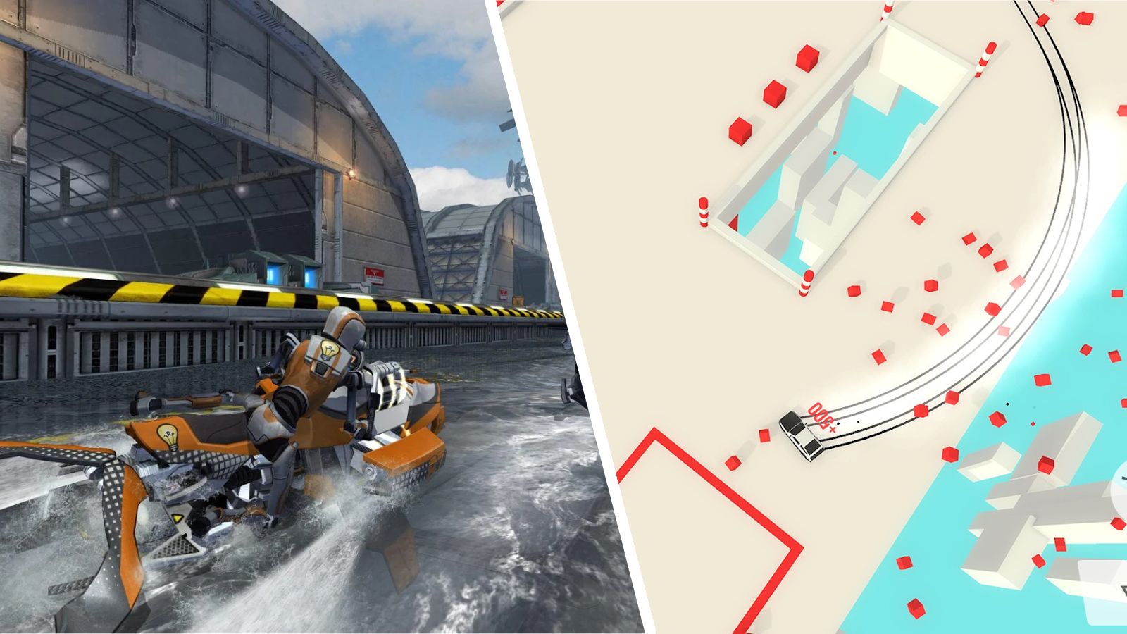 Screenshots of Riptide GP and Absolute Drift in a collage