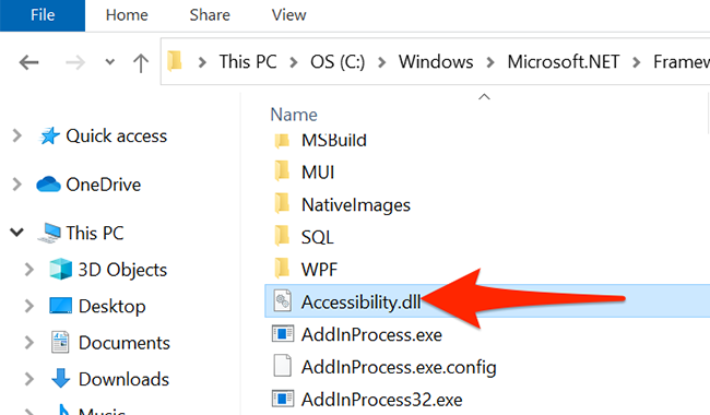 Find the "Accessibility.dll" file in File Explorer.