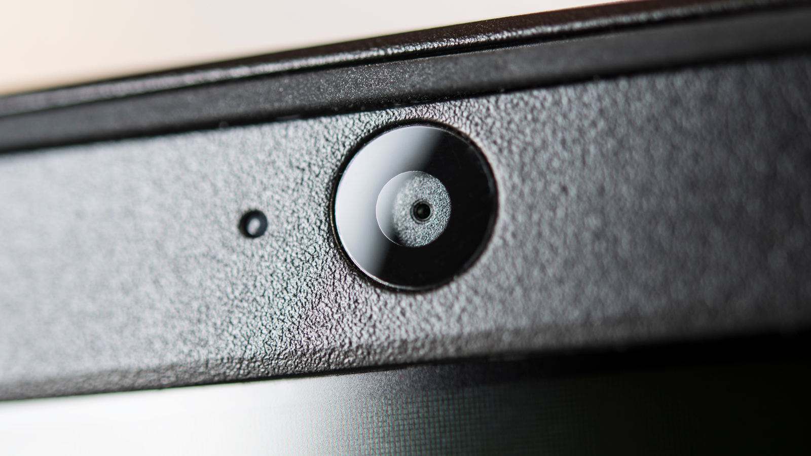 Close up shot of a built-in camera on a laptop