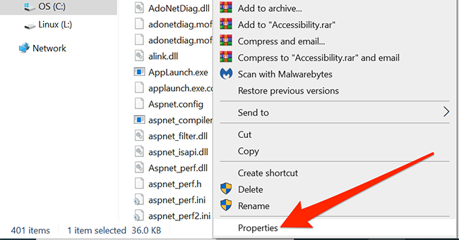 Right-click "Accessibility.dll" and choose "Properties."