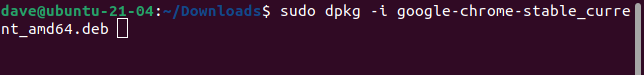 sudo dpkg -i google-chrome-stable_current_amd64.deb in a terminal window