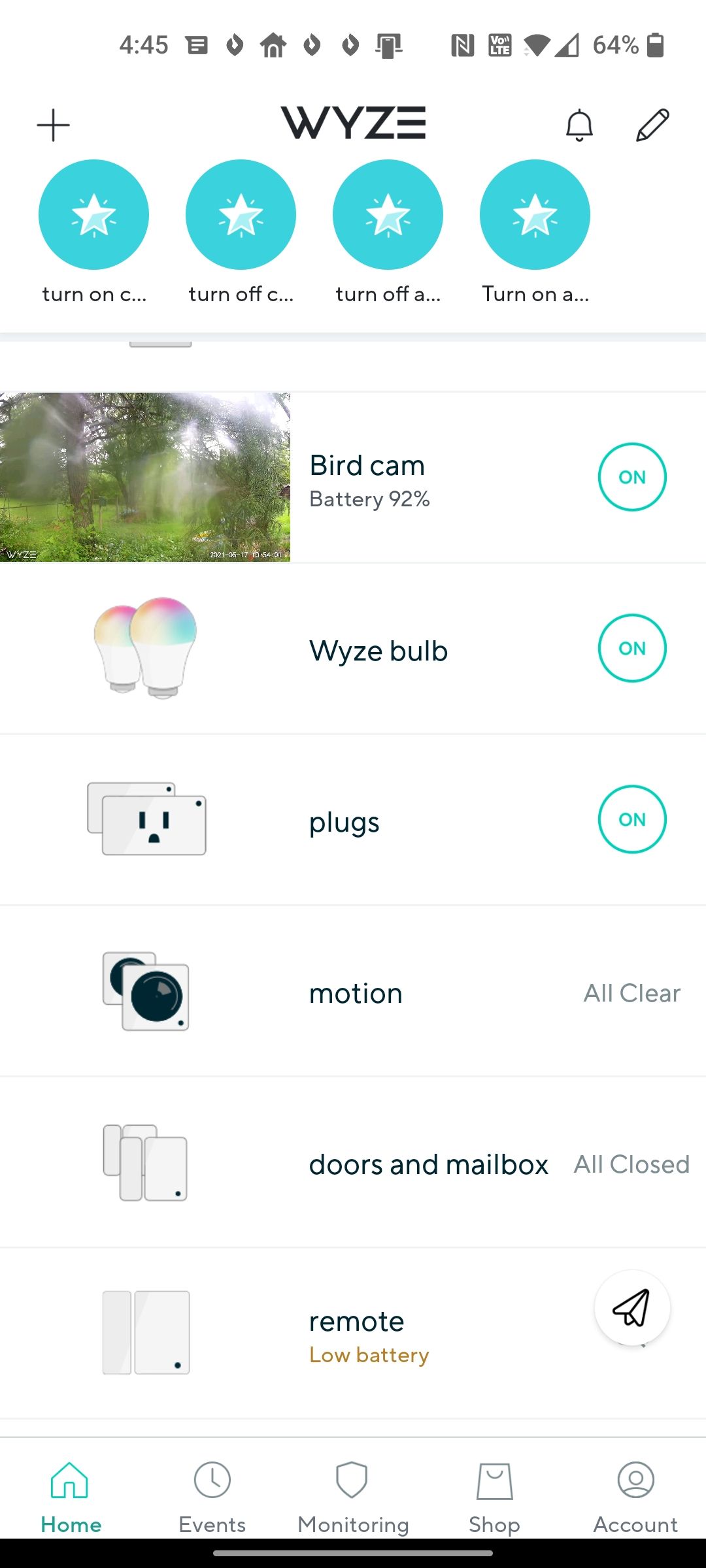 Wyze's Home Monitoring views.