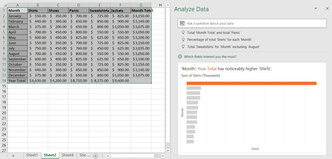 Analyze Data Task Pane in Excel