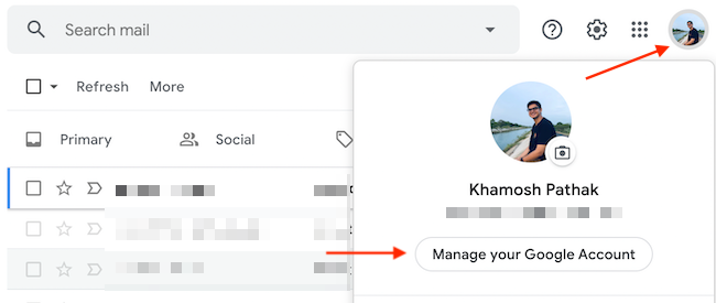 Select &quot;Manage Your Google Account&quot; from the Google Profile menu.
