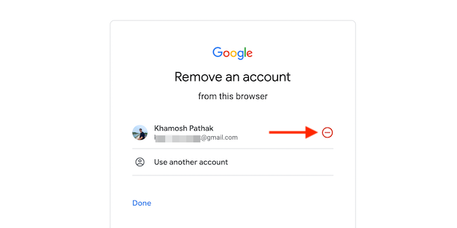 Click the red Minus (-) button next to the account that you want to remove.