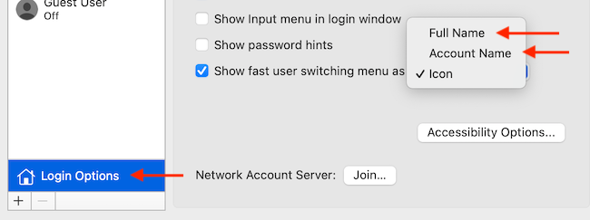 Switch to &quot;Full Name&quot; or &quot;Account Name&quot; for Fast User Switching icon.
