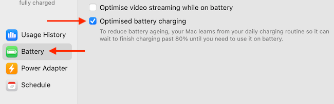 Uncheck the &quot;Optimized Battery Charging&quot; feature from the &quot;Battery&quot; section.