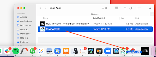 Drag the app from Edge Apps folder to the Dock. 