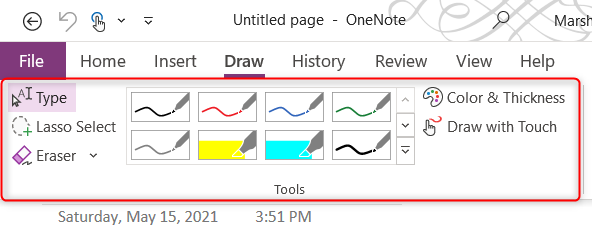 Drawing tools in Microsoft OneNote