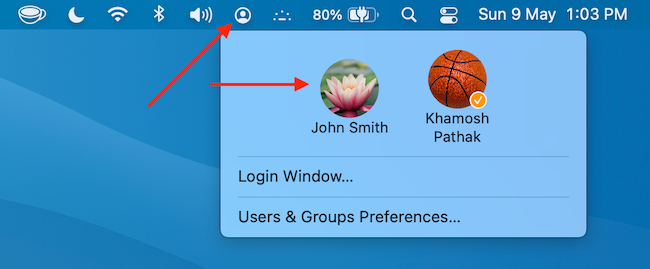 Click the Fast User Switching icon from menu bar and switch to a different user.
