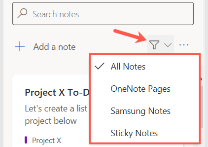 Filter your OneNote feed
