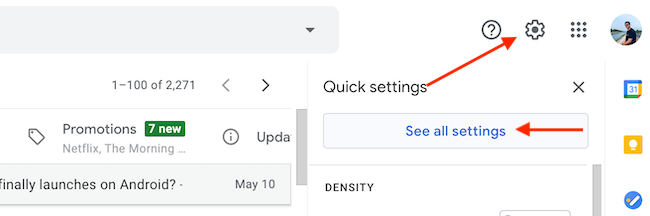 Go to Settings in Gmail