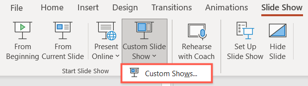Click Custom Slide Show, Custom Shows