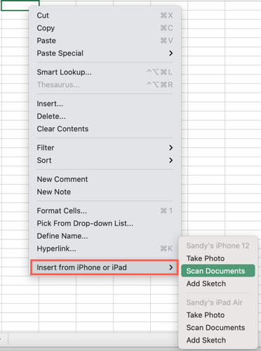 How to Insert Data from a Picture in Microsoft Excel for Mac