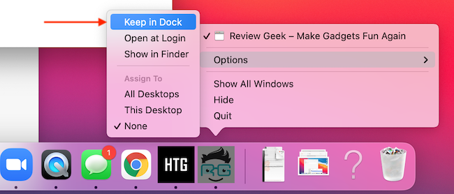 Use &quot;Keep in Dock&quot; from right-click menu to add the app to the Dock. 