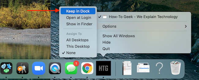Pin the open Chrome web app using the &quot;Keep in Dock&quot; option.