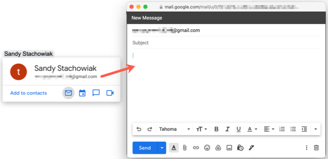Mentioned user email opens Gmail