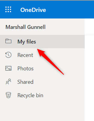 My Files tab in OneDrive