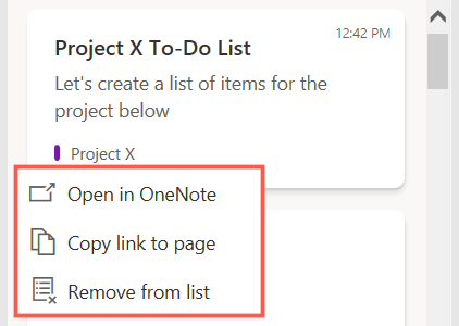 OneNote page in feed