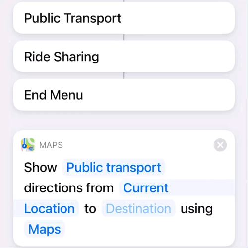 Nesting an Action in a Menu in Apple Shortcuts