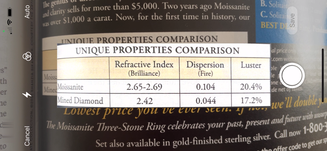 Scan document on iPhone for Excel