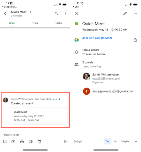Edit an Event in Google Chat Mobile