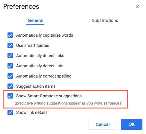 Check the box for Show Smart Compose Suggestions