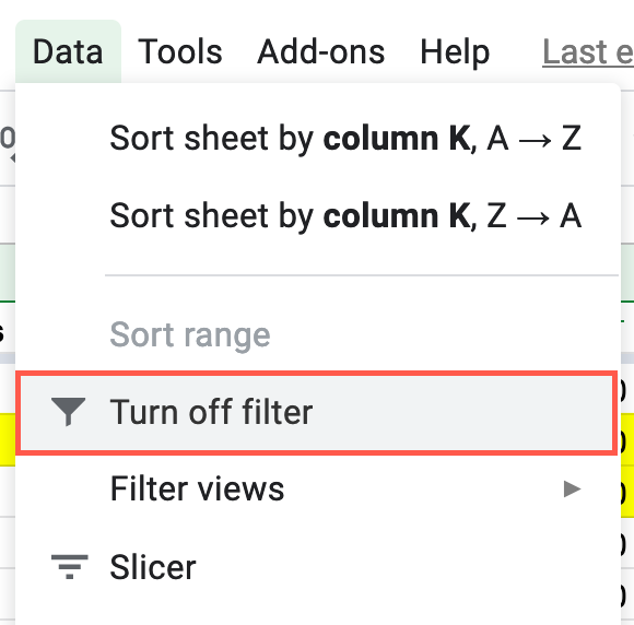 Click Data, Turn Off Filter