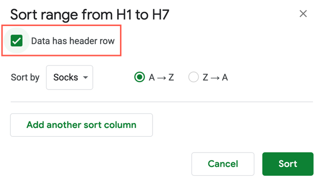 Check the box if your Data Has a Header Row