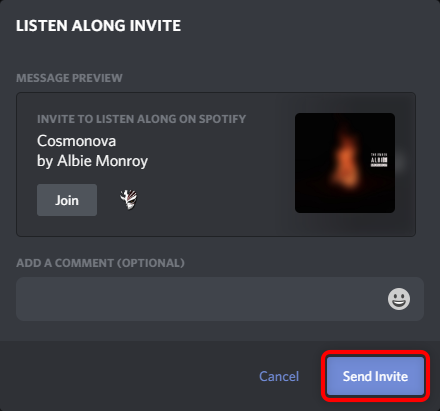 Spotify Streaming Invite Message Preview in Discord