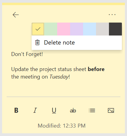Sticky Note in OneNote feed