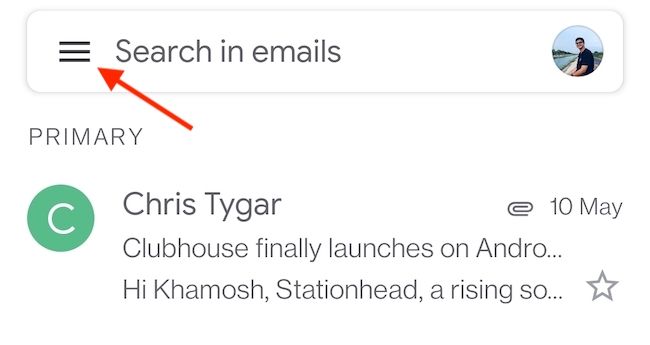 Tap the Menu button (three parallel lines) in the top-left corner of the Gmail app.