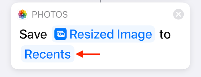 Change the default photo save location by tapping the "Recents" button.