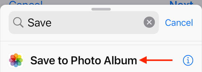 Add "Save to Photo Album" action to the shortcut.