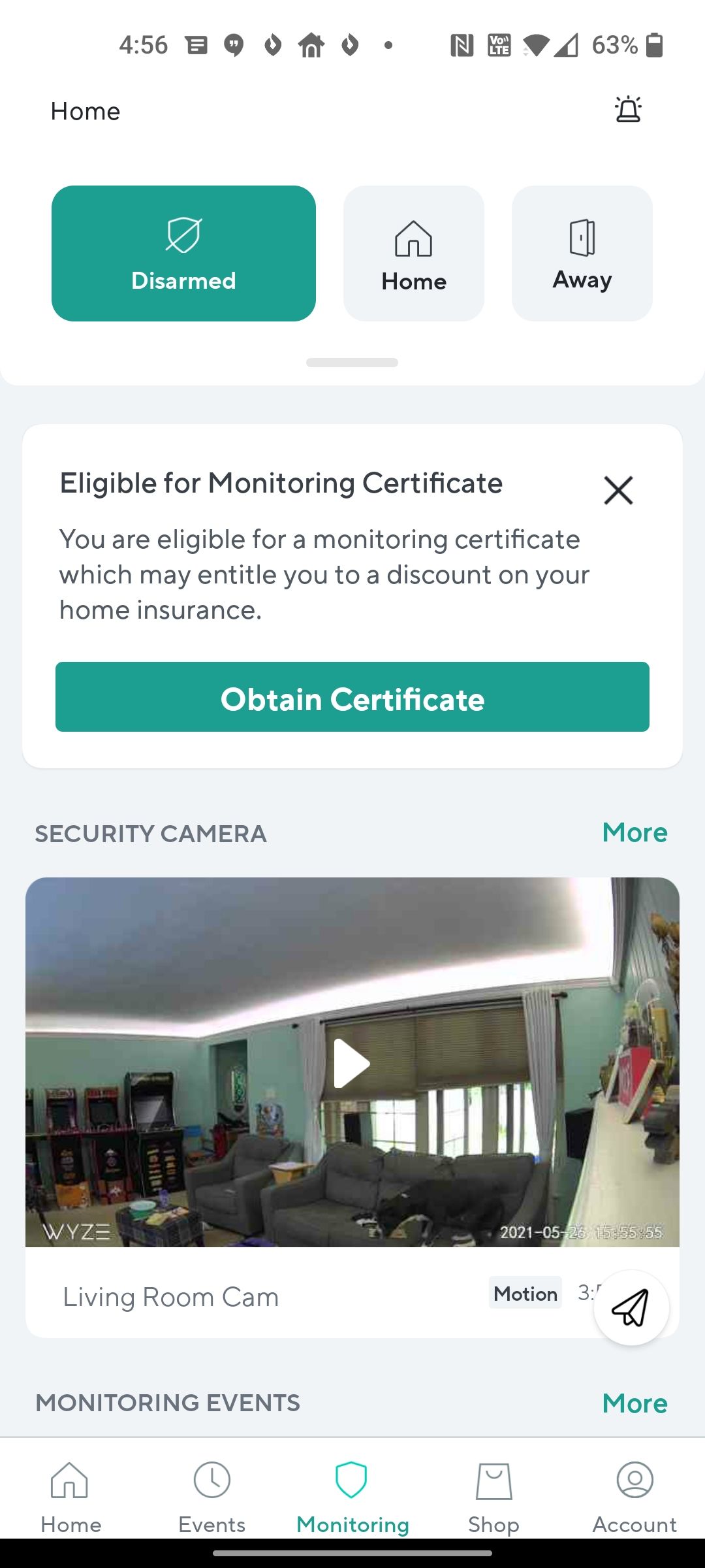 Wyze's Home Monitoring security views.