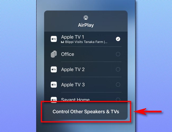 In the iPhone AirPlay menu, tap "Control Other Speakers & TVs."