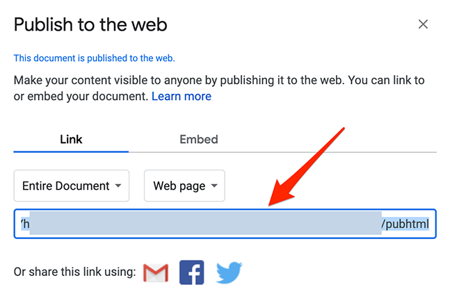 Copy link from the "Publish to the web" popup on Google Sheets
