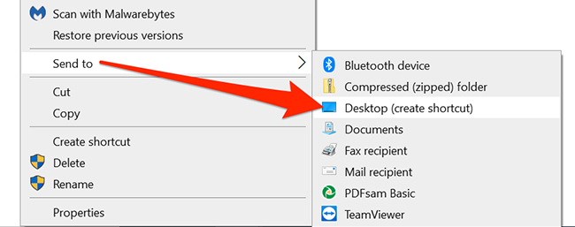 Right-click "msedge.exe" and select "Send to > Desktop (create shortcut)" in a File Explorer window.