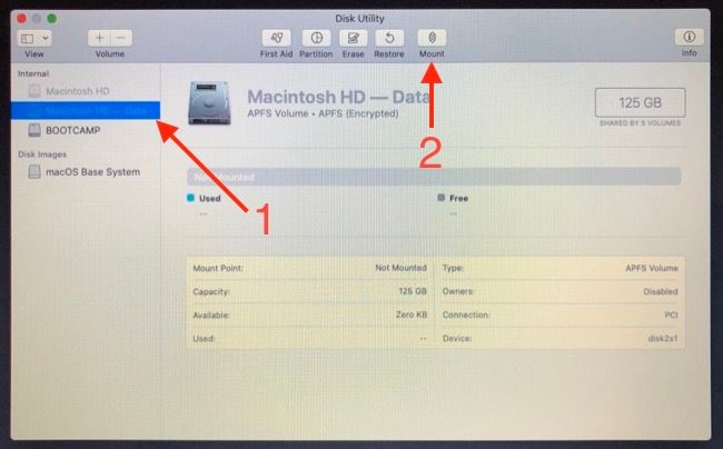 Mount Parition in Disk Utility
