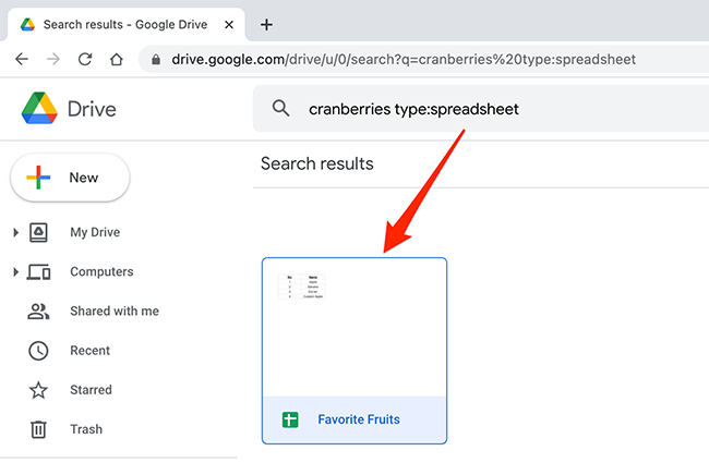 Search results displayed on a Google Drive window.