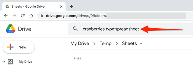 Type a search query in Google Drive's search box.
