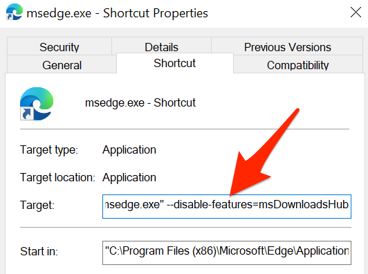 Add a parameter in "Target" on Edge's "Properties" window.