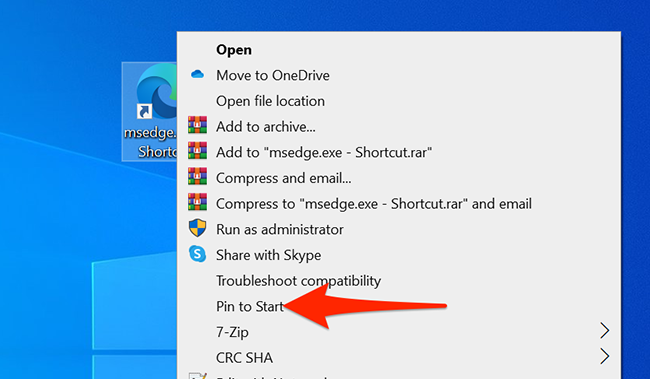 Right-click Edge's desktop shortcut and select "Pin to Start."