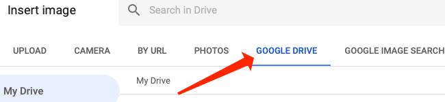 Click "Google Drive" to select images from there for Google Sheets.