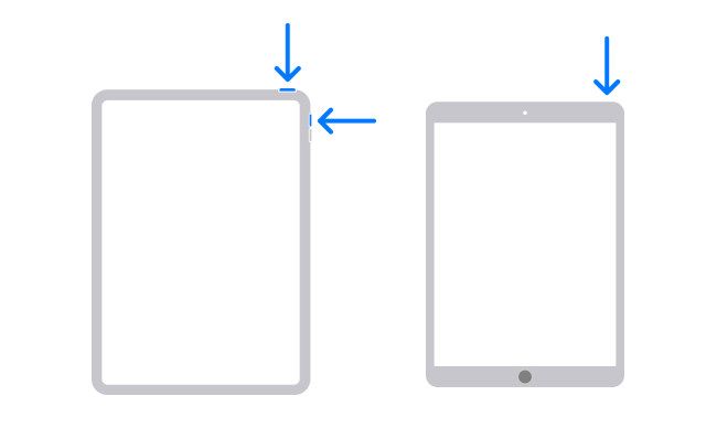 Diagram showing the hardware buttons you need to hold to shut down an iPad.