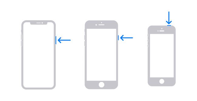 Diagram showing the hardware buttons you need to hold to shut down an iPhone.